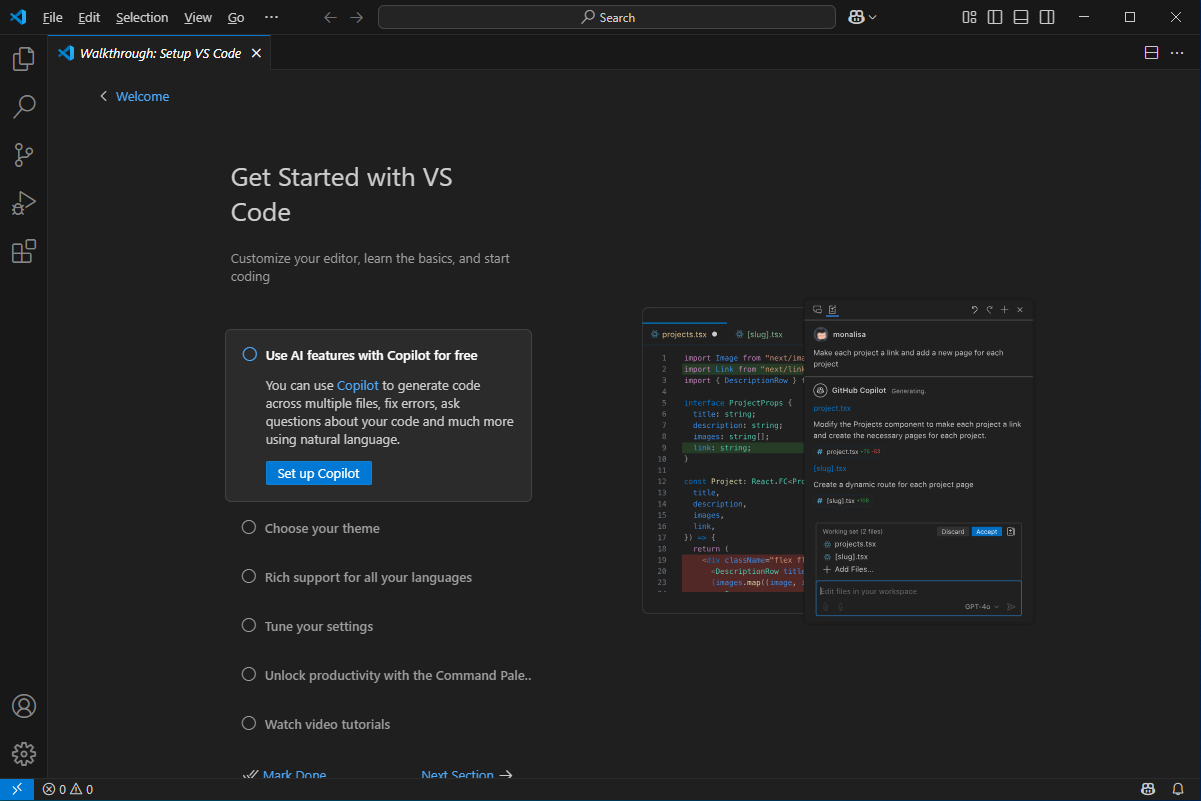 First run after Visual Studio Code installed