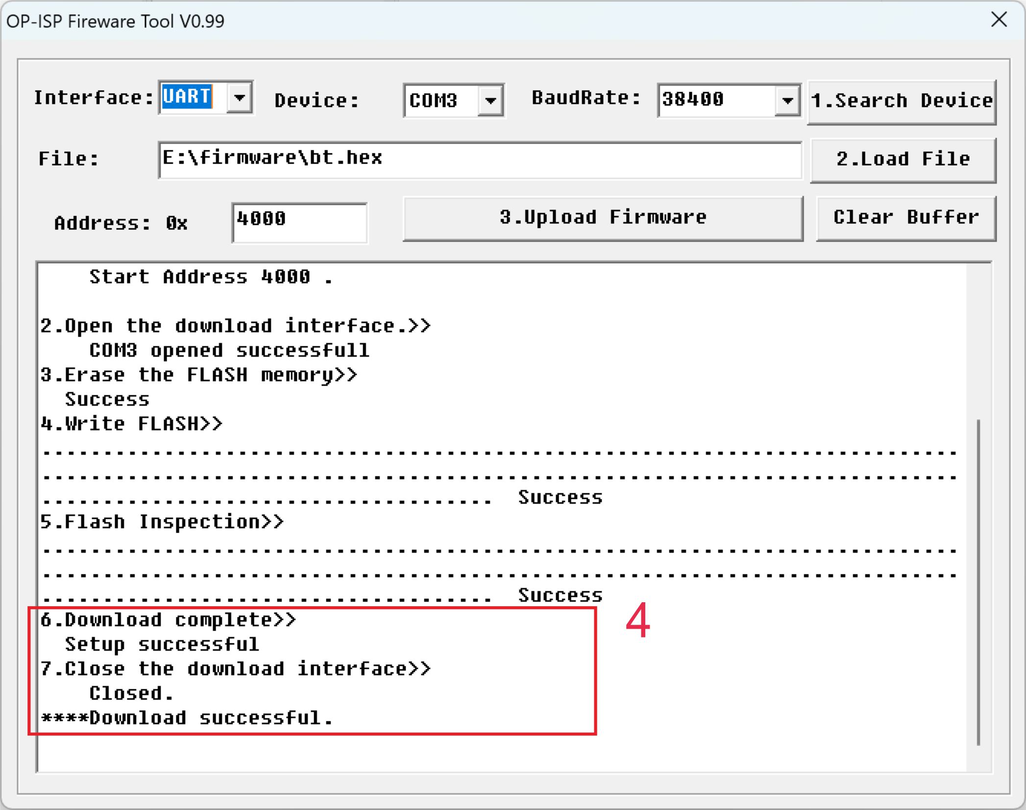 Firmware Tool Upload Successful