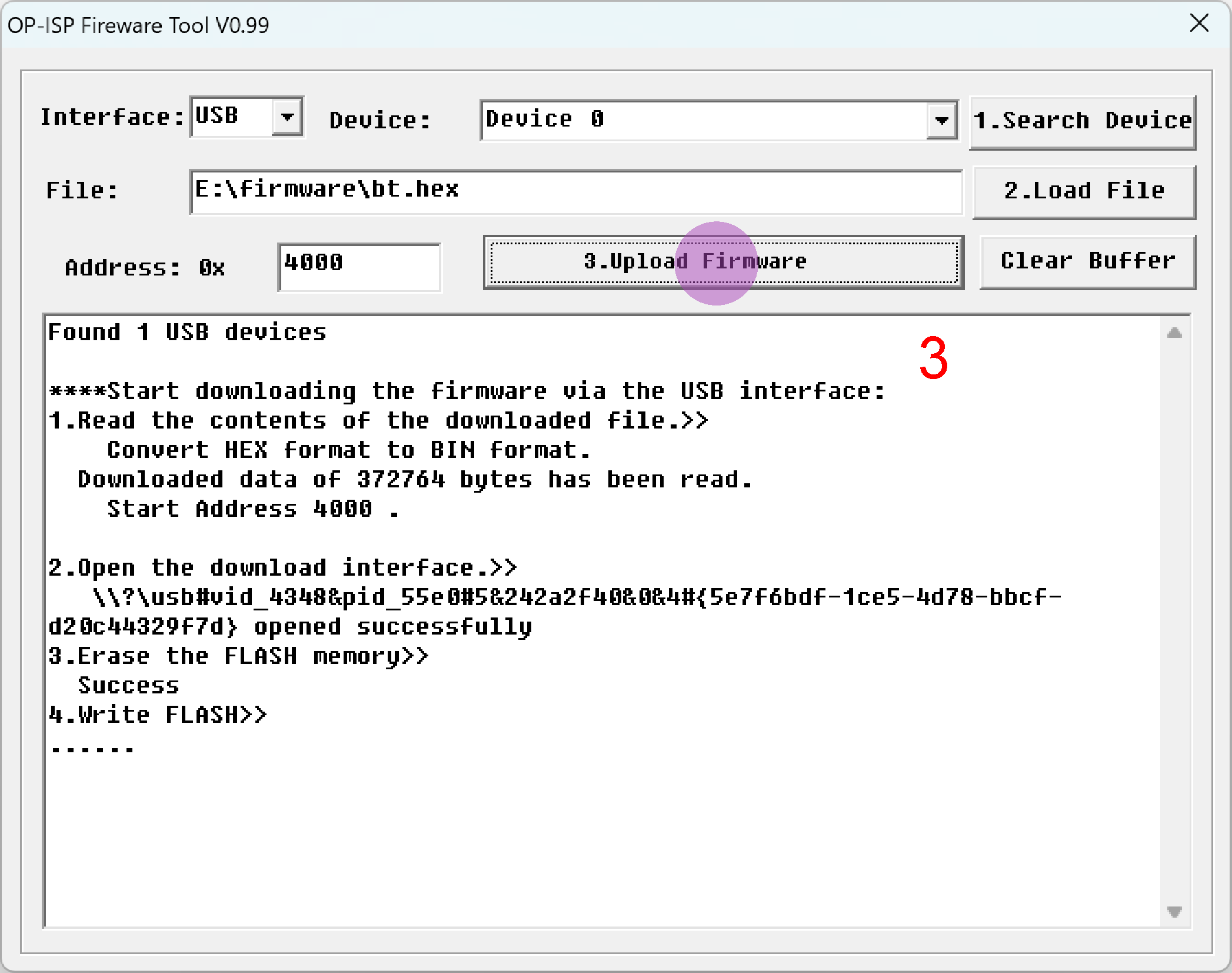 Firmware Tool Upload Device Button